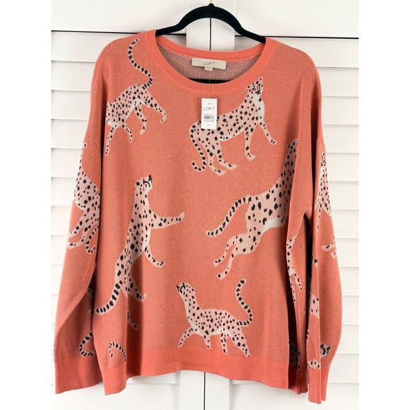 LOFT Sweaters - LOFT Women Coral Pink Cheetah Animal Print Crew Neck Sweater XL New NWT 31866477